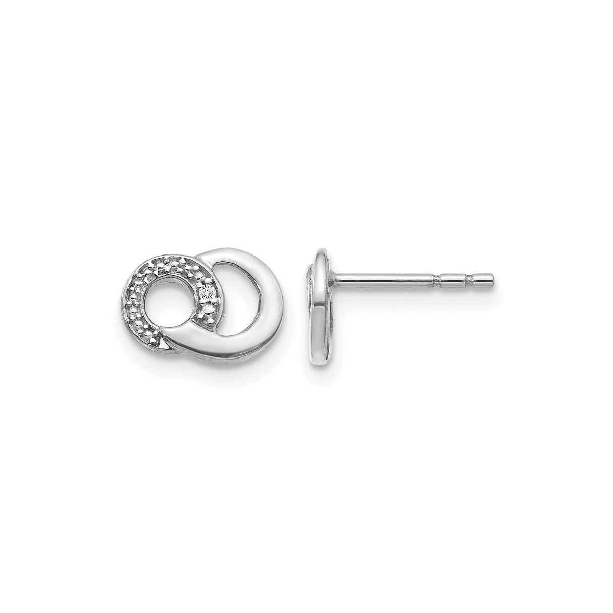 14k White Gold Stud Earrings with Diamond Accents, Interlocking Circles Infinity Design