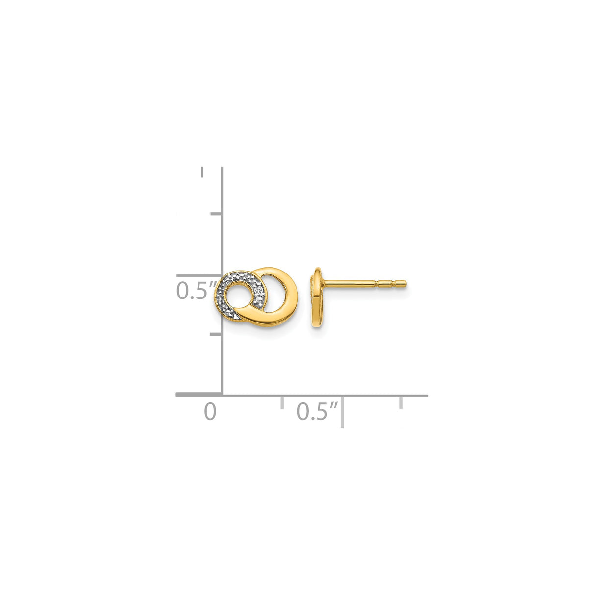 14k Yellow Gold Interlocking Circle Stud Earrings with Diamond, Two-Tone Design