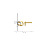 14k Yellow Gold Interlocking Circle Stud Earrings with Diamond, Two-Tone Design