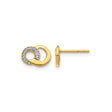 14k Yellow Gold Interlocking Circle Stud Earrings with Diamond, Two-Tone Design