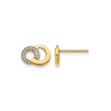 14k Yellow Gold Interlocking Circle Stud Earrings with Diamond, Two-Tone Design