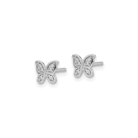 14k White Gold Butterfly Stud Earrings with Diamond Accents, Minimalist Design for Women