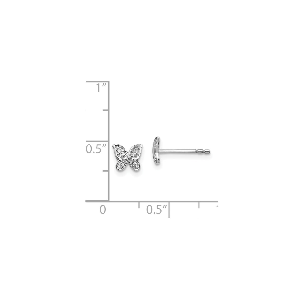14k White Gold Butterfly Stud Earrings with Diamond Accents, Minimalist Design for Women