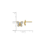 14k Yellow Gold Butterfly Stud Earrings with Diamond Accent, Two-Tone Textured Design