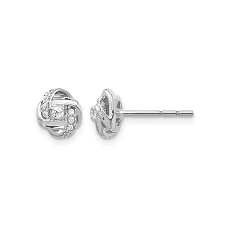 14k White Gold Love Knot Stud Earrings with Diamond Accents