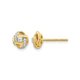 14k Yellow Gold Stud Earrings with Diamond Accents, Love Knot Design