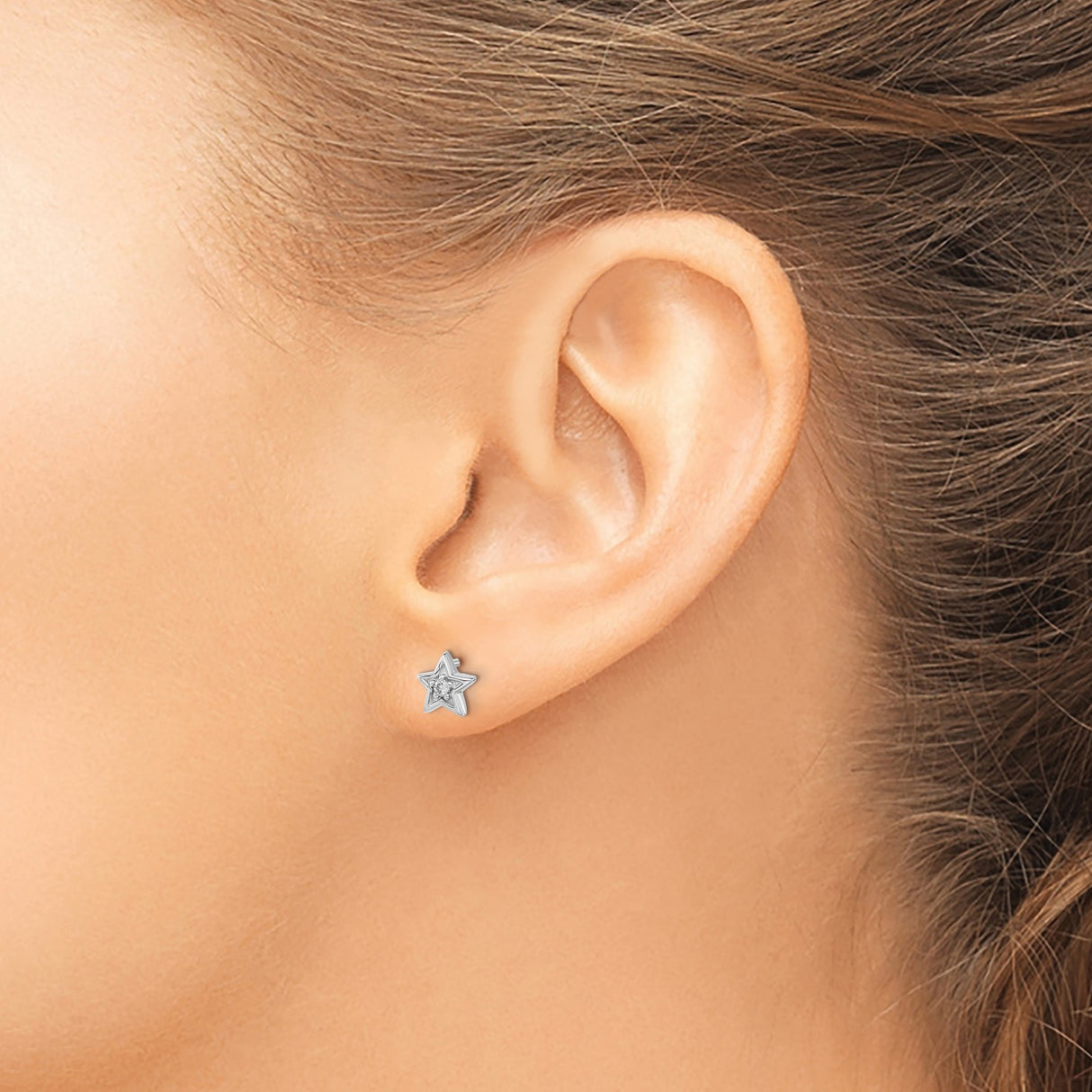 14k White Gold Star Stud Earrings with Diamond Accent, Celestial Minimalist Jewelry for Women