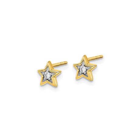 14k Yellow Gold Star Stud Earrings with Diamond Center, Dainty Celestial Design
