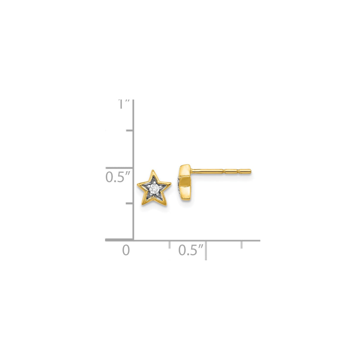 14k Yellow Gold Star Stud Earrings with Diamond Center, Dainty Celestial Design