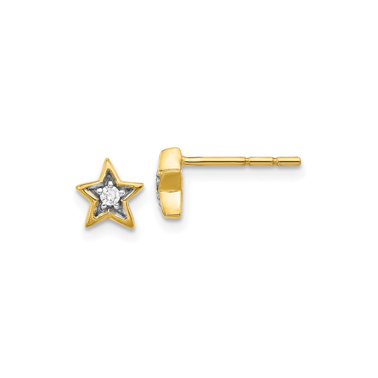 14k Yellow Gold Star Stud Earrings with Diamond Center, Dainty Celestial Design