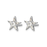 14k White Gold Star Stud Earrings with Diamond Center and Baguette Accents