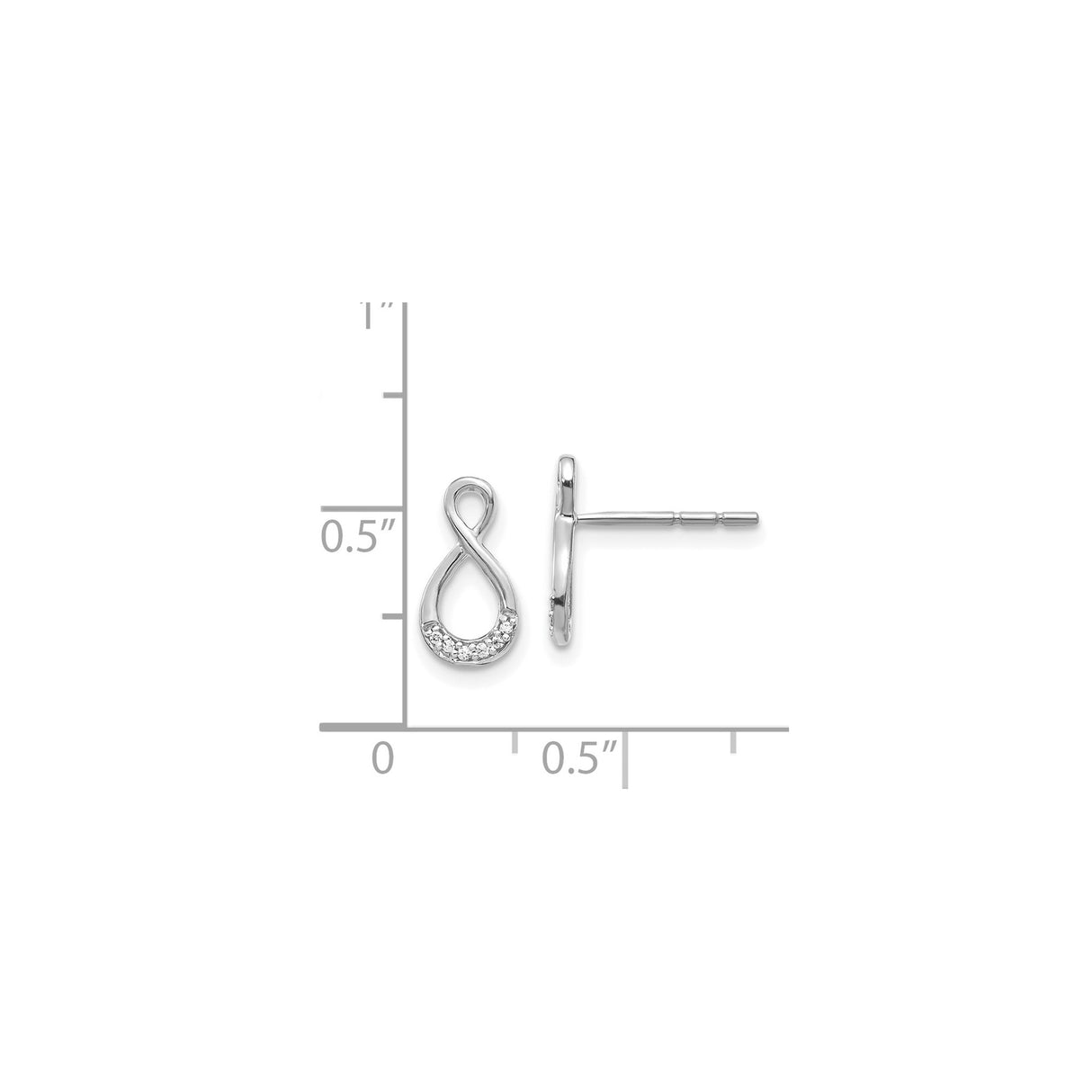14k White Gold Infinity Stud Earrings with Diamonds, Open Design, Minimalist Style for Women