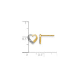 14k Yellow Gold Stud Earrings, Diamond, Heart Shaped Open Design, Two Tone for Women