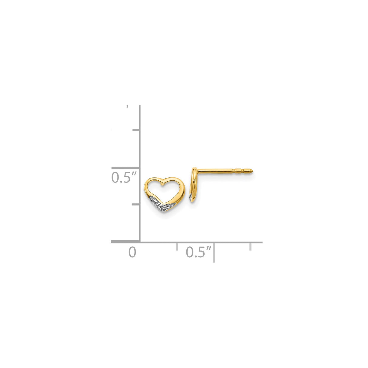 14k Yellow Gold Heart Stud Earrings with Diamond Accent, Two-Tone Open Design