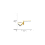 14k Yellow Gold Heart Stud Earrings with Diamond Accent, Two-Tone Open Design