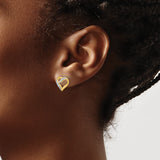 14k Yellow Gold Stud Earrings, Open Heart Design with Diamond-Cut Accents, Two-Tone Style for Women