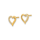14k Yellow Gold Heart Stud Earrings with Diamond Accents, Open Heart Design for Women