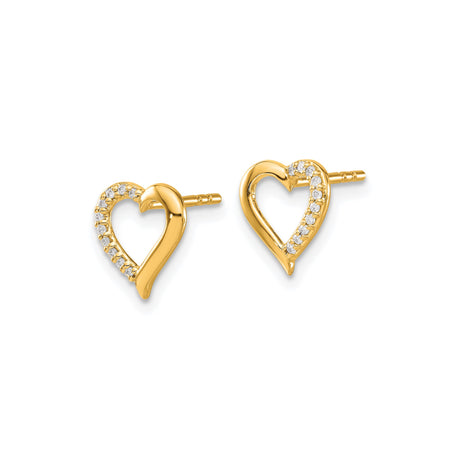 14k Yellow Gold Heart Stud Earrings with Diamond Accents, Open Heart Design for Women