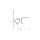 14k White Gold Heart Stud Earrings with Diamonds, Open Heart Design for Women