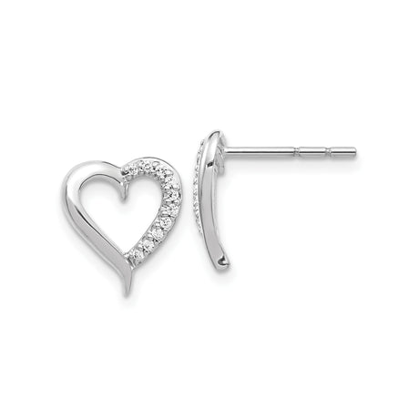 14k White Gold Heart Stud Earrings with Diamonds, Open Heart Design for Women