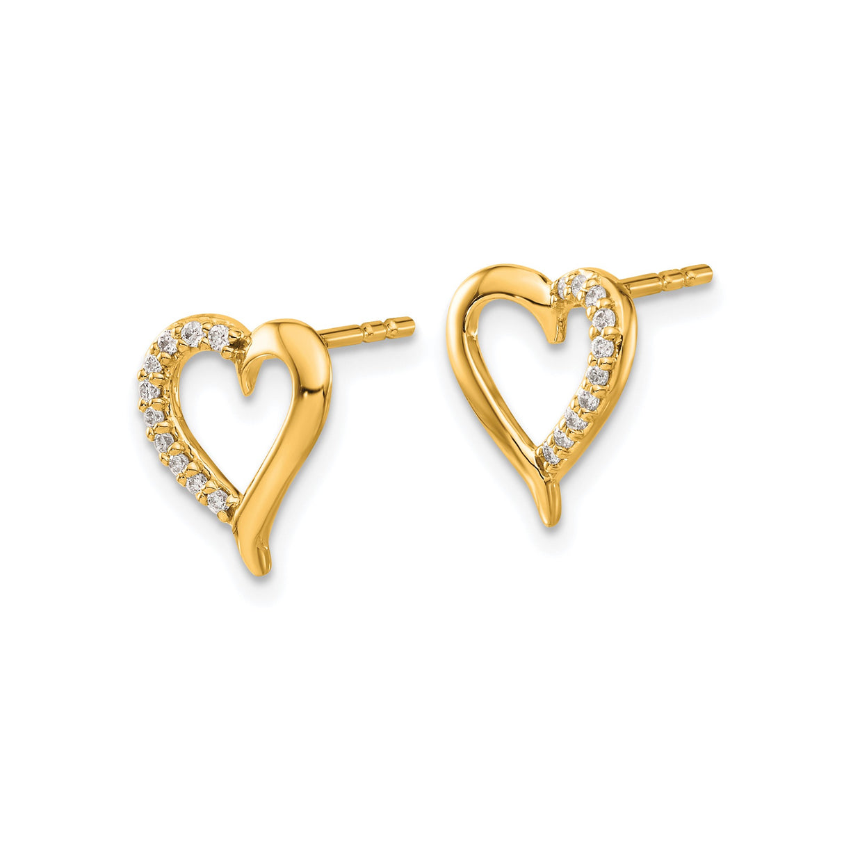 14k Yellow Gold Open Heart Stud Earrings with Pavé Diamond Accents for Women