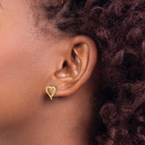 14k Yellow Gold Open Heart Stud Earrings with Pavé Diamond Accents for Women