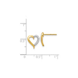 14k Yellow Gold Open Heart Stud Earrings with Pavé Diamond Accents for Women