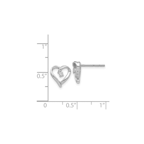 Sterling Silver Heart Shaped Stud Earrings with Diamond Accent, Open Heart Design
