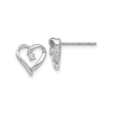 Sterling Silver Heart Shaped Stud Earrings with Diamond Accent, Open Heart Design