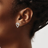 14k White Gold Heart Stud Earrings with Diamond Accents, Romantic Design for Women