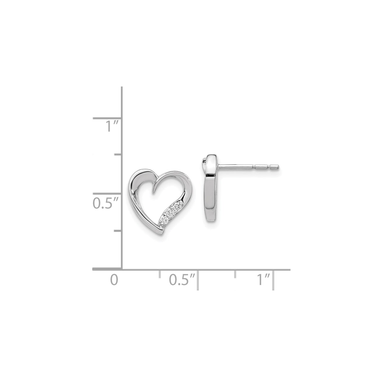 14k White Gold Heart Stud Earrings with Diamond Accents, Romantic Design for Women