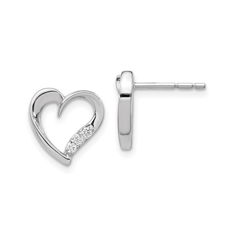 14k White Gold Heart Stud Earrings with Diamond Accents, Romantic Design for Women