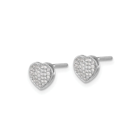 14k White Gold Heart Shaped Diamond Stud Earrings, Pavé Set Romantic Style