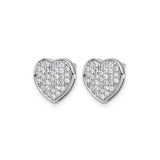 14k White Gold Heart Shaped Diamond Stud Earrings for Women, Pavé Set, Symbol of Love Jewelry