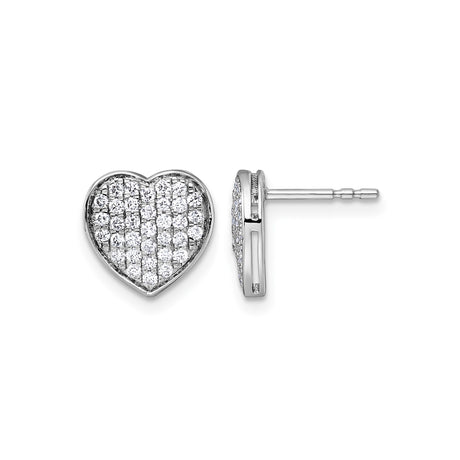 14k White Gold Heart Shaped Diamond Stud Earrings for Women, Pavé Set, Symbol of Love Jewelry