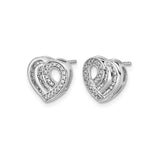 14k White Gold Heart Stud Earrings with Round and Baguette Diamond Accents