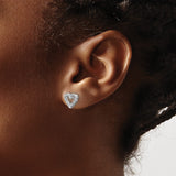 14k White Gold Heart Shaped Diamond Stud Earrings with Open Heart Design for Women