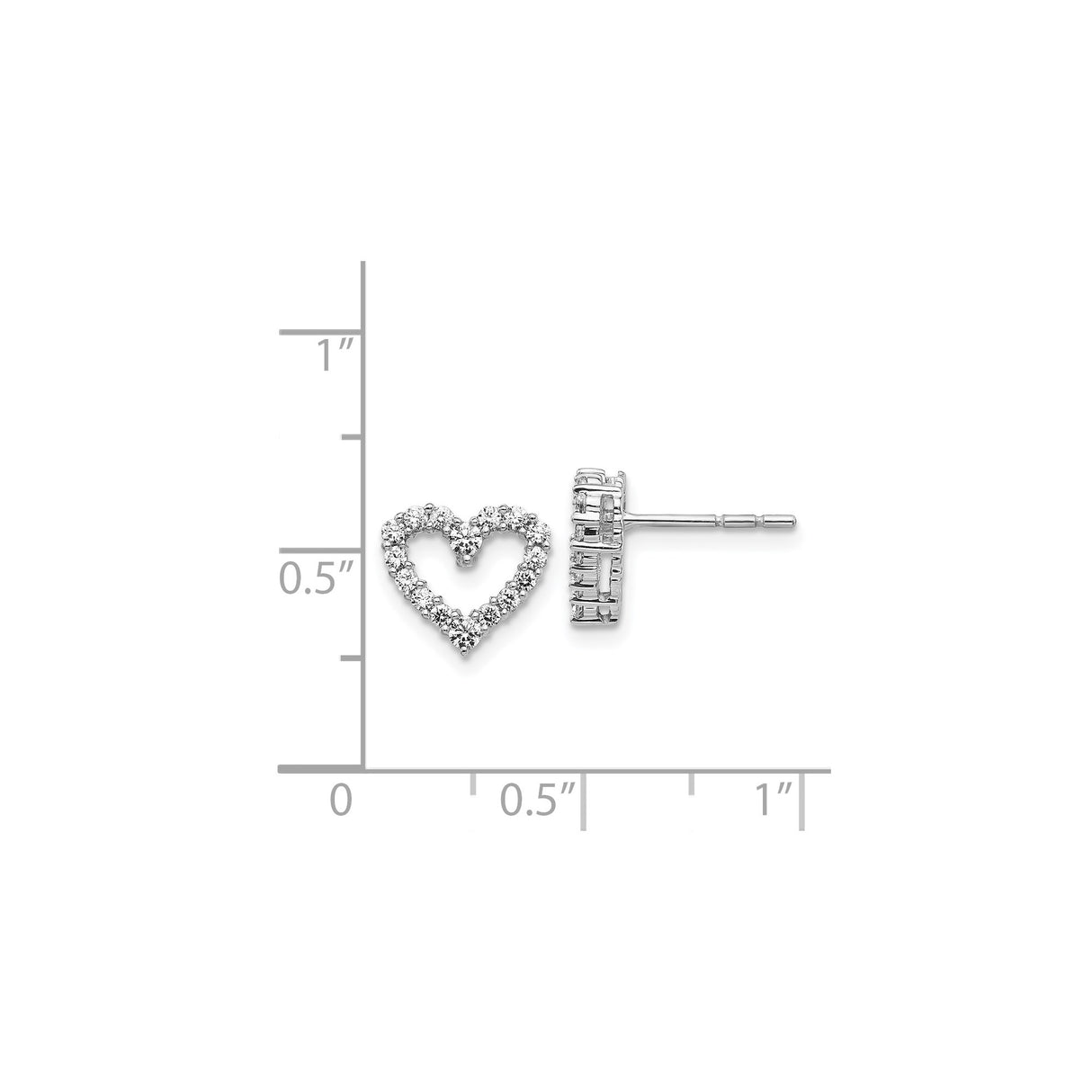 14k White Gold Heart Shaped Diamond Stud Earrings with Open Heart Design for Women