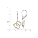 14k Yellow Gold Heart Drop Earrings with Diamond Accent, Twisted Ribbon Design, Leverback