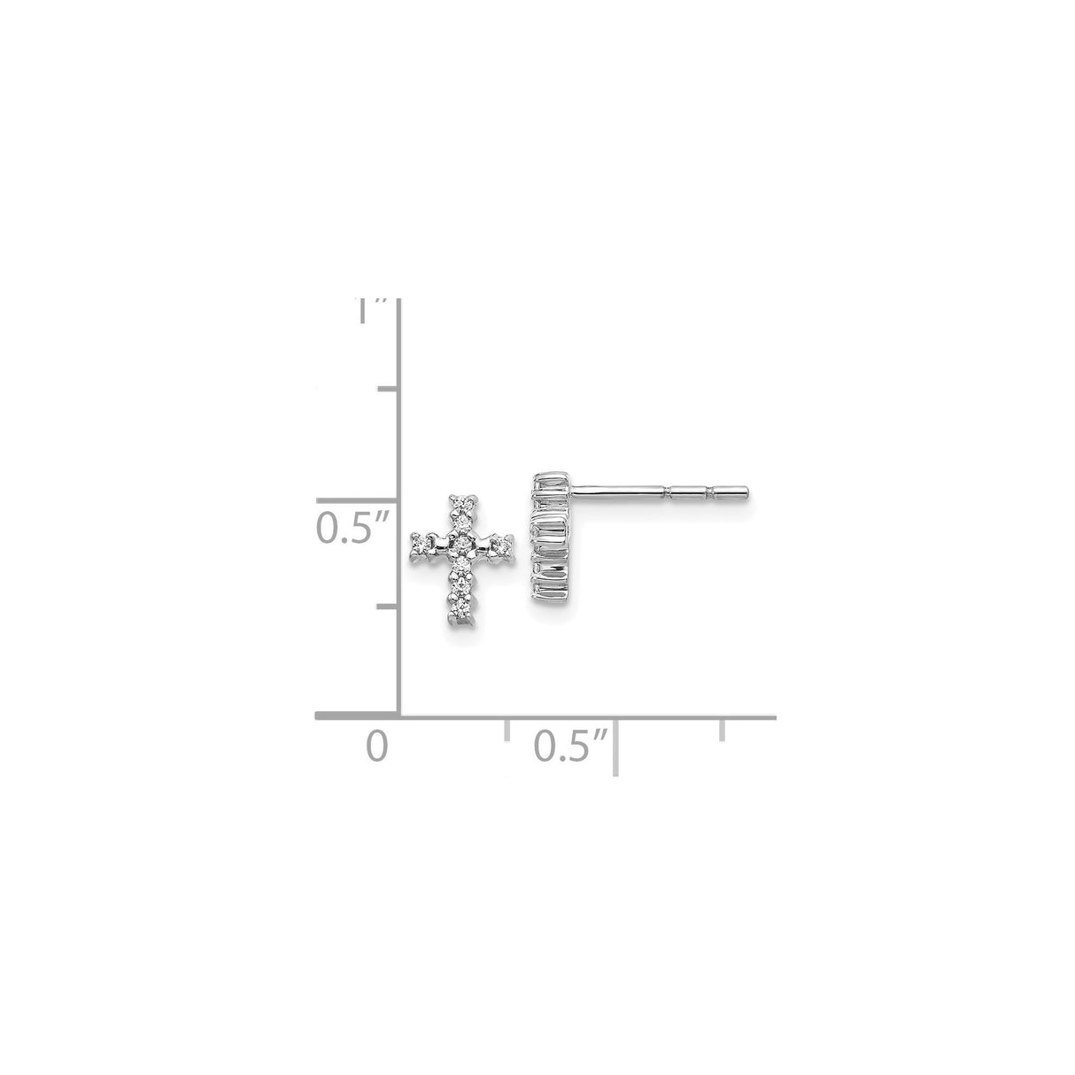 14k White Gold Cross Stud Earrings with Diamond, Modern Faith-Inspired Design for Men and Women