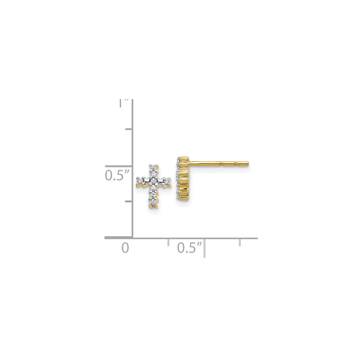 14k Yellow Gold Cross Stud Earrings with Diamond Pavé, Modern Faith Style
