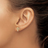 14k Yellow Gold Cross Pendant and Stud Earrings Set with Diamond, Faith Symbol Jewelry