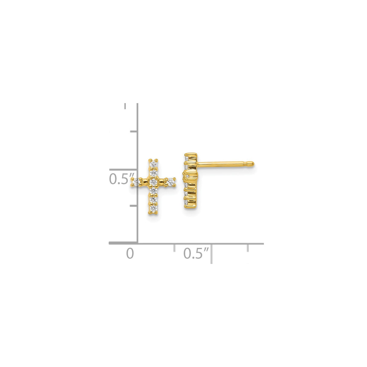 14k Yellow Gold Cross Pendant and Stud Earrings Set with Diamond, Faith Symbol Jewelry