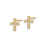14k Yellow Gold Cross Stud Earrings with Diamond, Polished Finish, Spiritual Faith Style