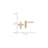14k Yellow Gold Cross Stud Earrings with Diamond, Polished Finish, Spiritual Faith Style