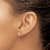 14k Yellow Gold Cross Stud Earrings with Diamond, Christian Faith Jewelry for Women