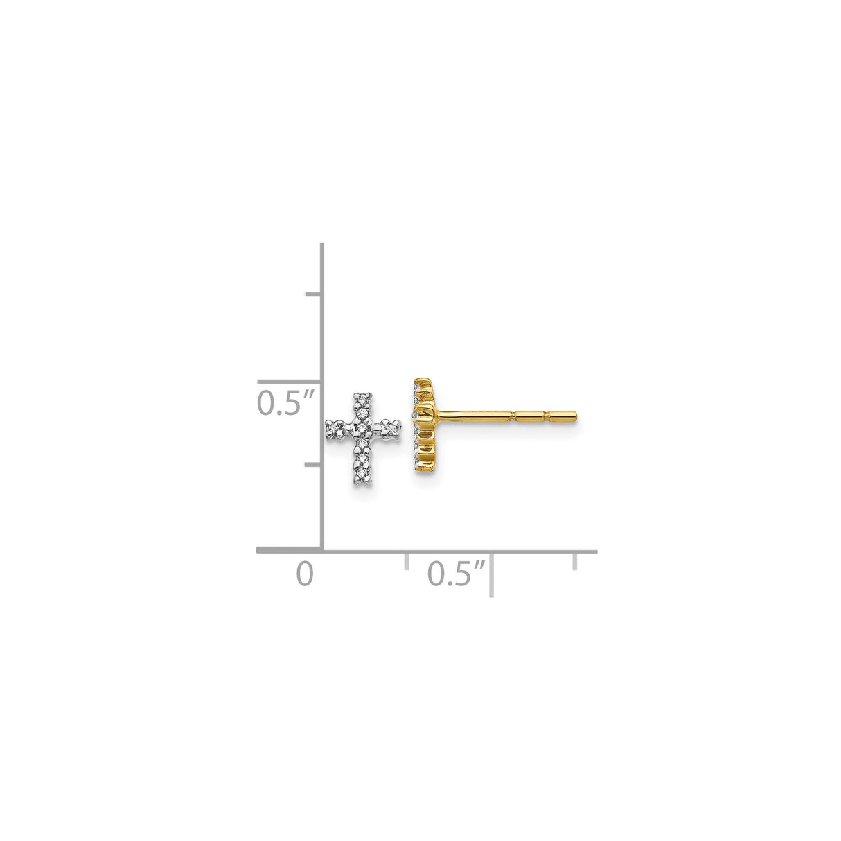 14k Yellow Gold Cross Stud Earrings with Diamond, Christian Faith Jewelry for Women