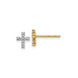 14k Yellow Gold Cross Stud Earrings with Diamond, Christian Faith Jewelry for Women