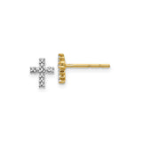 14k Yellow Gold Cross Stud Earrings with Diamond, Christian Faith Jewelry for Women