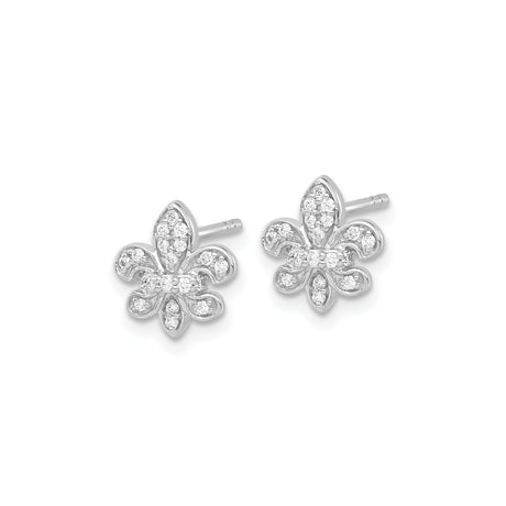14k White Gold Fleur-de-Lis Stud Earrings with Pave Diamond Detailing